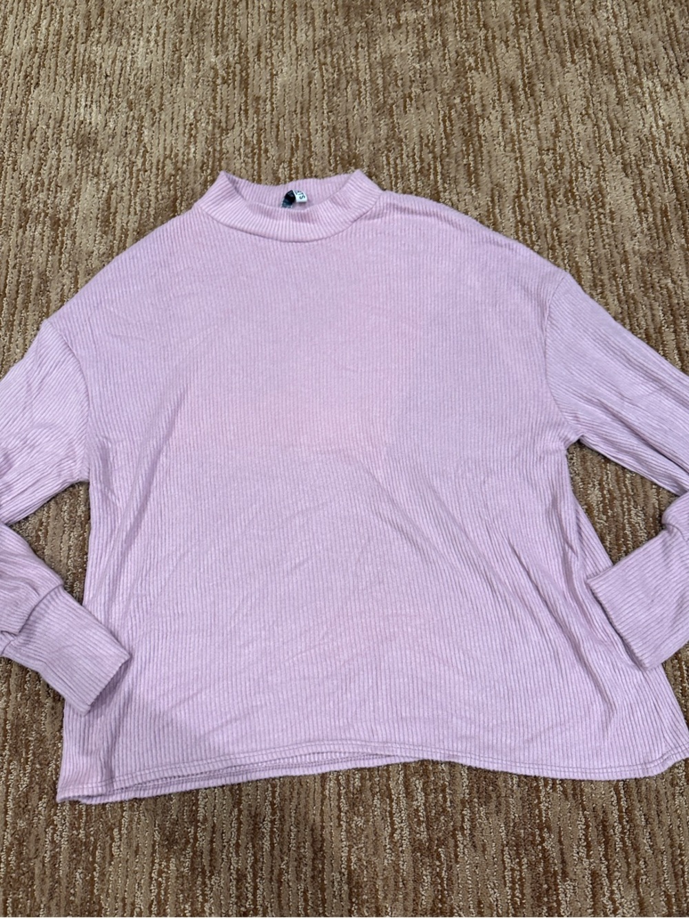 Long-Sleeve Ribbed Mock Neck Top - Light Pink